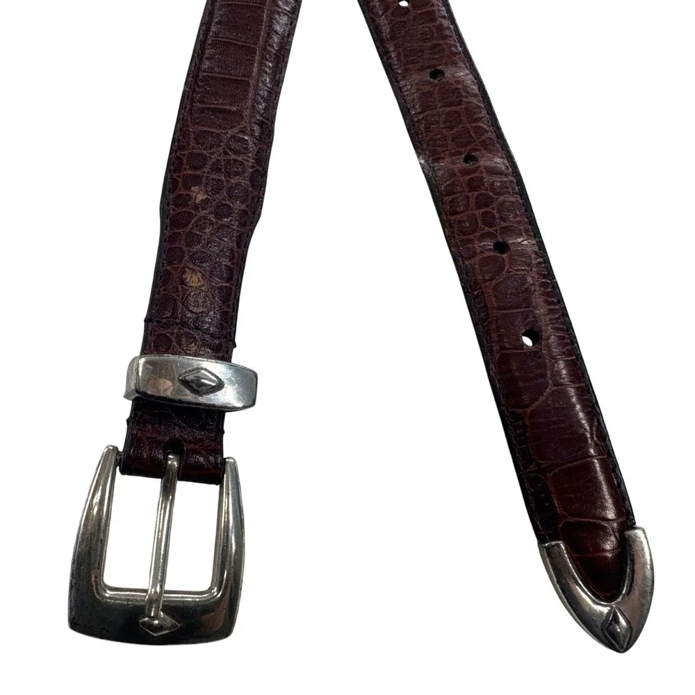 Brown Croc Embossed Leather Belt Good Studded Diamond Concho Western Boho Y2K